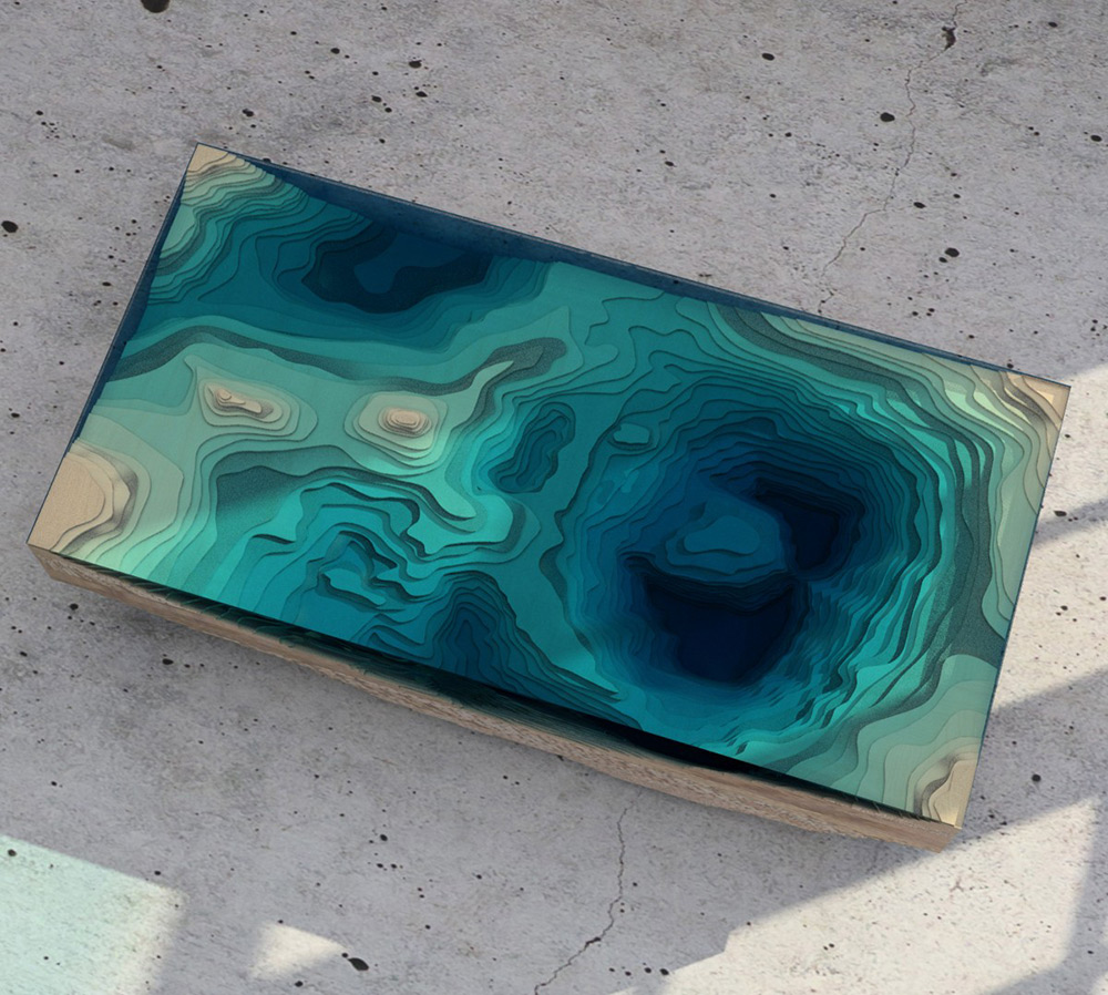 Em camadas de vidro Conceito Tabela Cria uma seção transversal da mobília oceano Oceano 