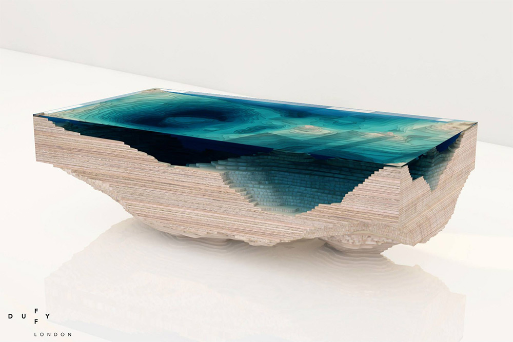 Em camadas de vidro Conceito Tabela Cria uma seção transversal da mobília oceano Oceano 