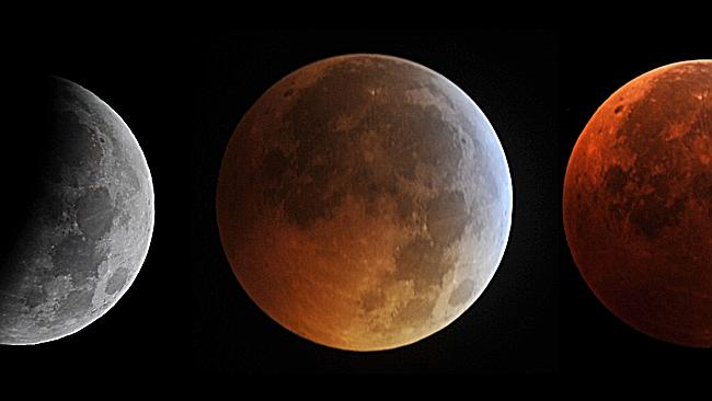 Colorido ... a lua em diferentes fases de um eclipse lunar total.